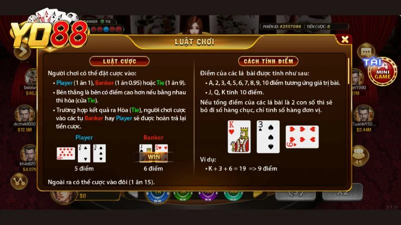 Những quy tắc chơi Baccarat Yo88 cơ bản